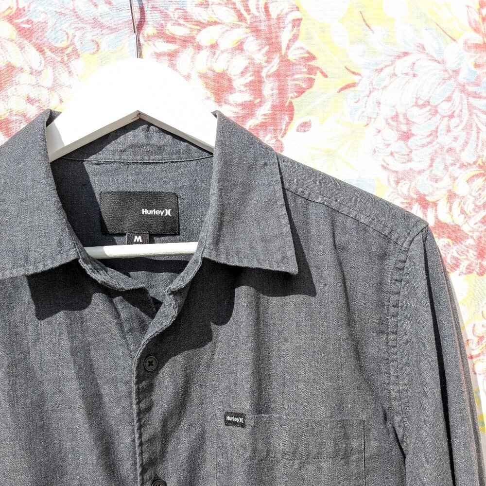 Hurley Medium Charcoal Casual Button-Down LS Shirt Men's